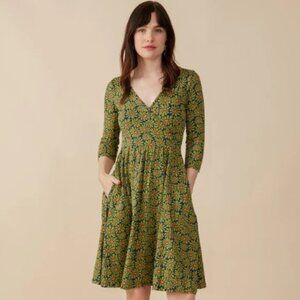 Mata Traders "Callie" Olive & Novelty Zebra Print Fixed Wrap Dress (Size M)